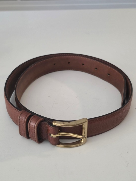 Accessories - Classic Brown Genuine Leather  Belt with Brass Buckle